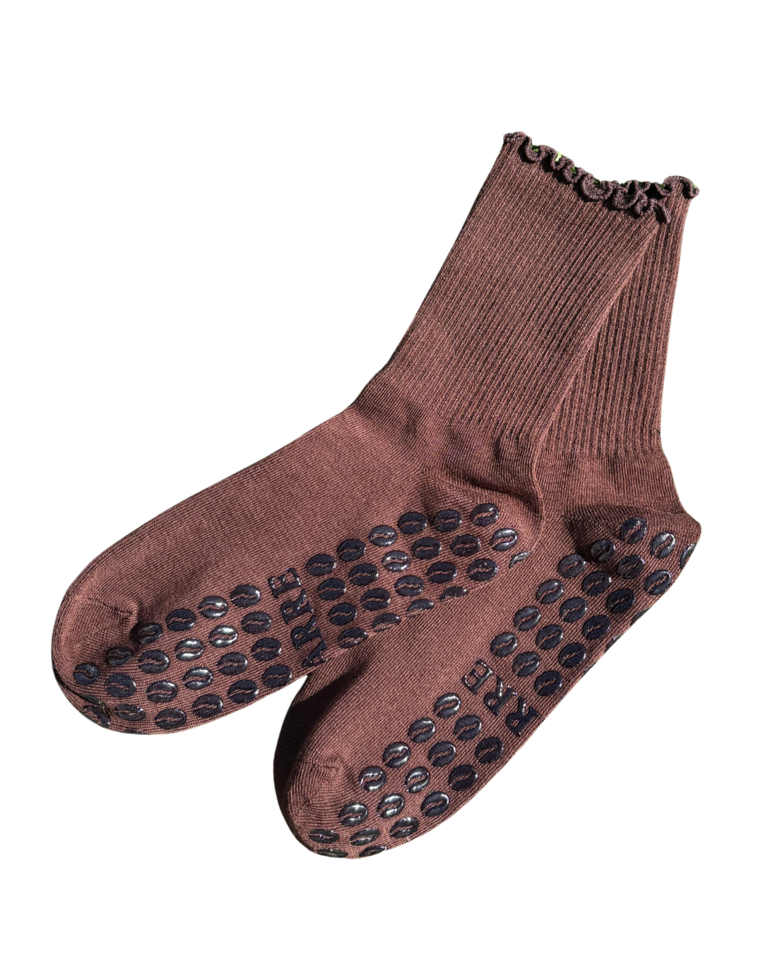 Espresso Ruffle Crew Grip Socks