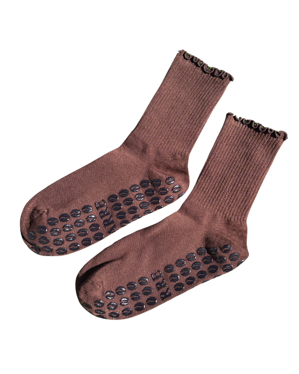 Espresso Ruffle Crew Grip Socks