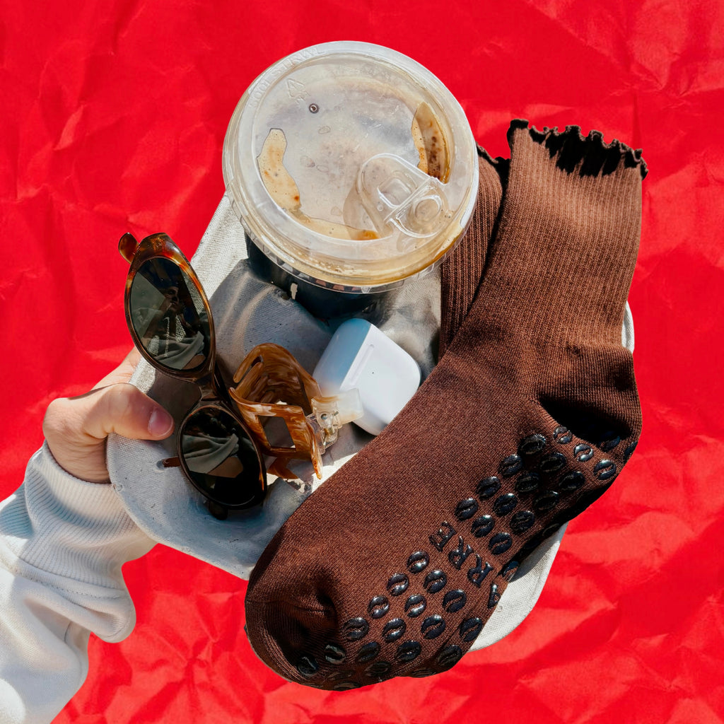 Espresso Ruffle Crew Grip Socks